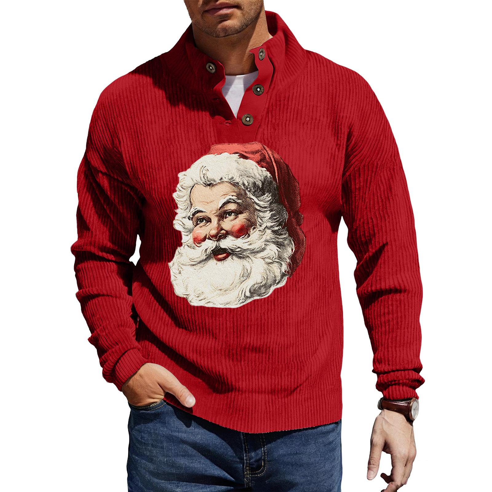 

Men s Christmas Print Corduroy Button-Down Shirt S червоний