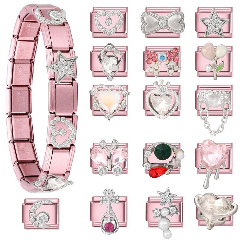 Cute Bow Knot Heart Moon Butterfly Star Candy Flower Italian Charm Links Fit 9MM Stainless Steel Bracelet Girls' DIY Making Gift