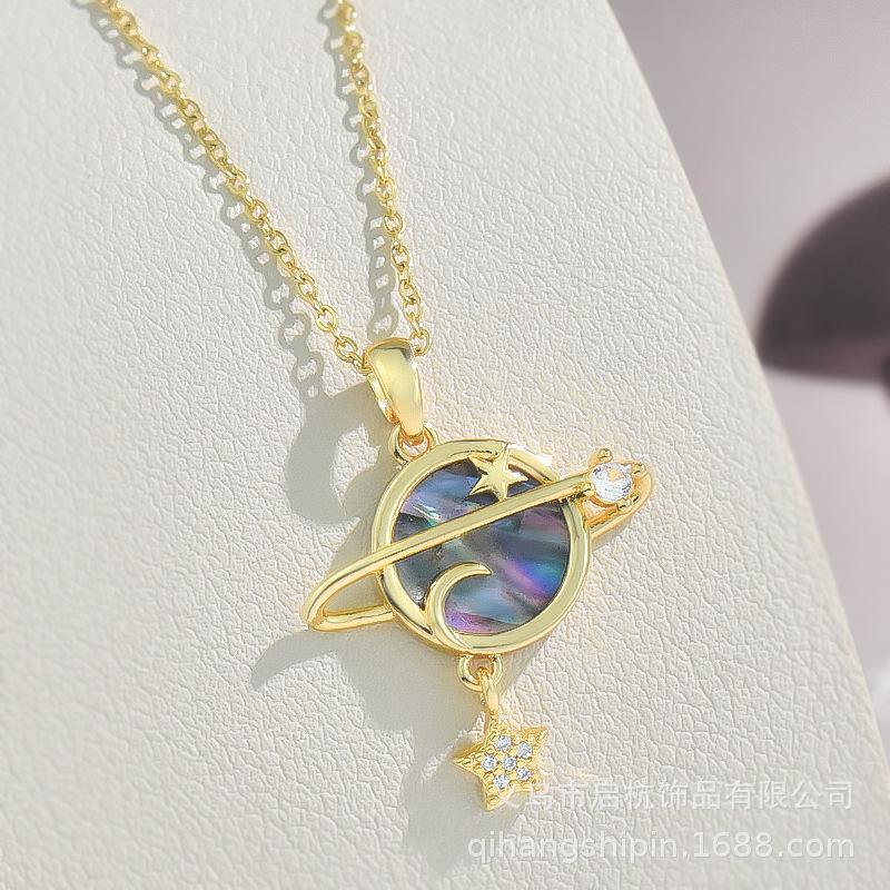 Design Planet Necklace Women'S High Sense Personality Versatile Micro-Inlaid Pendant Collarbone Chain Necklace