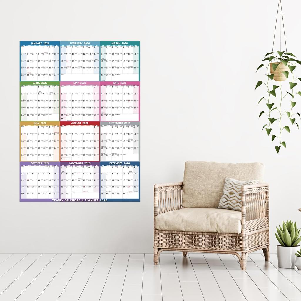2026 Dry Erase Calendar – Large Yearly Wall Calendar 2026, 45.1'' X 33.7'', 2-Side Reversible Calendar 2026, Vertical/Horizontal, Jan 2026 – Dec