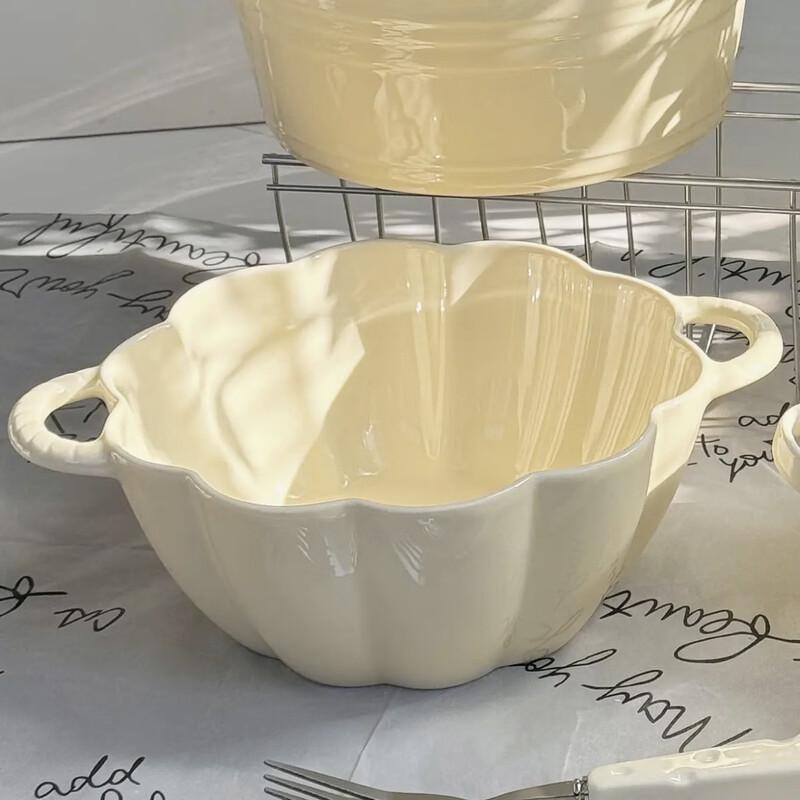 Cream Style Ceramic Double-Ear Soup Bowl