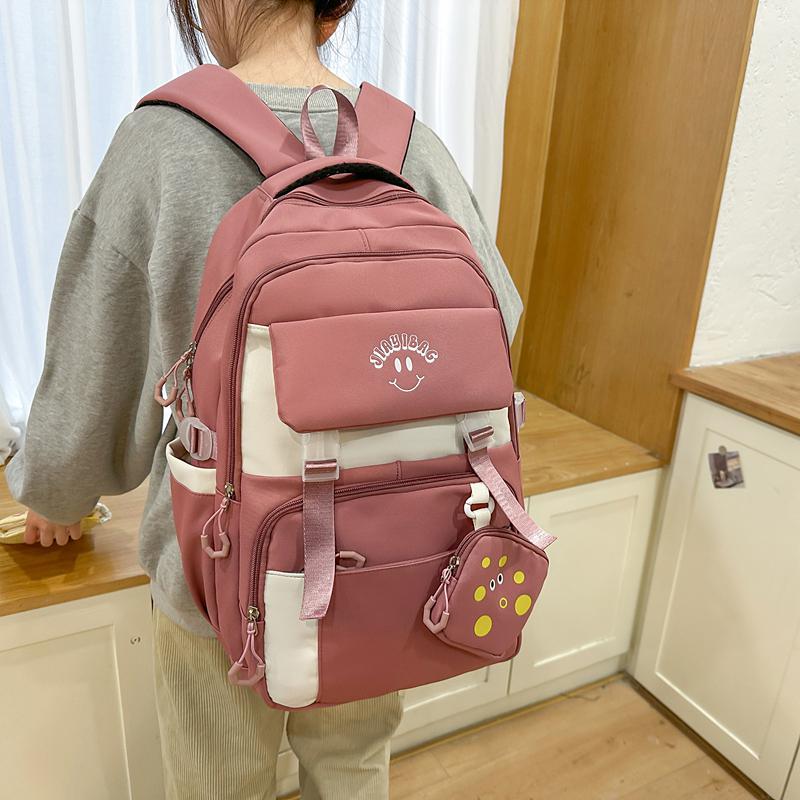 Large Capacity Backpack Lightweight Contrast Color Schoolbag Junior Senior High School Student Backpack with Coin Purse