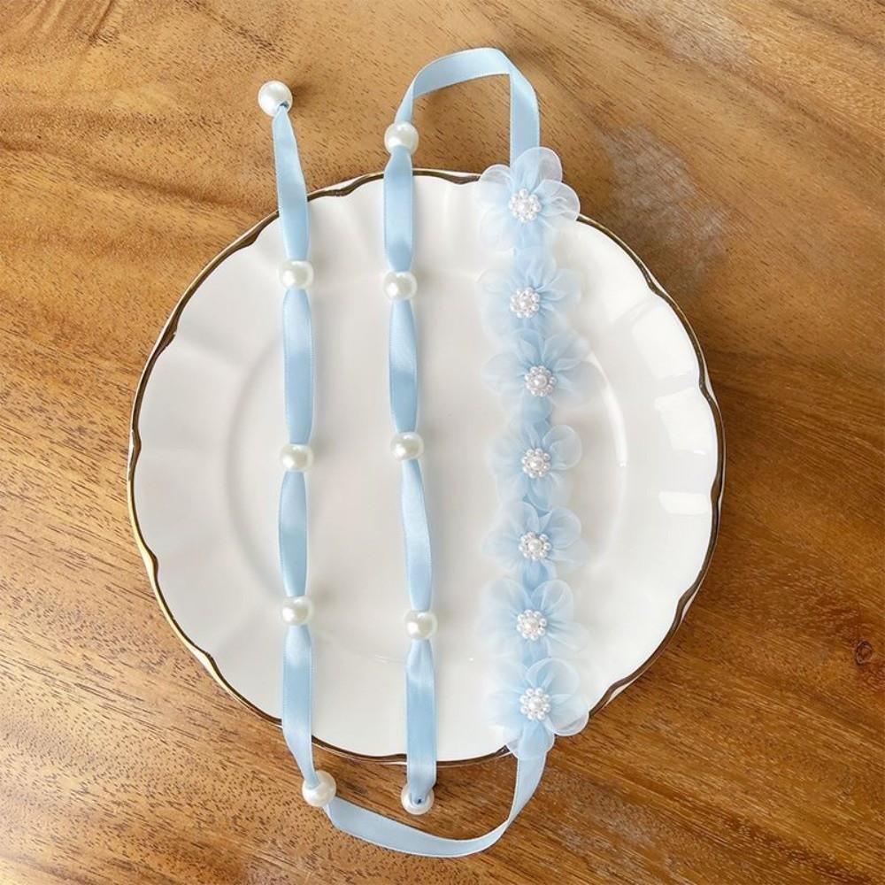 Sweet Design Floral Headband Snow Yarn Imitation Pearl Headband  Performance Dance синий
