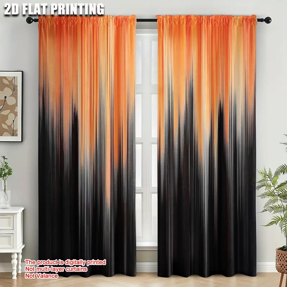2pcs   Upscale Curtains 2D plane printing Modern Orange and Black Gradient Versatile Fabric (without rod) Decorations Clearance