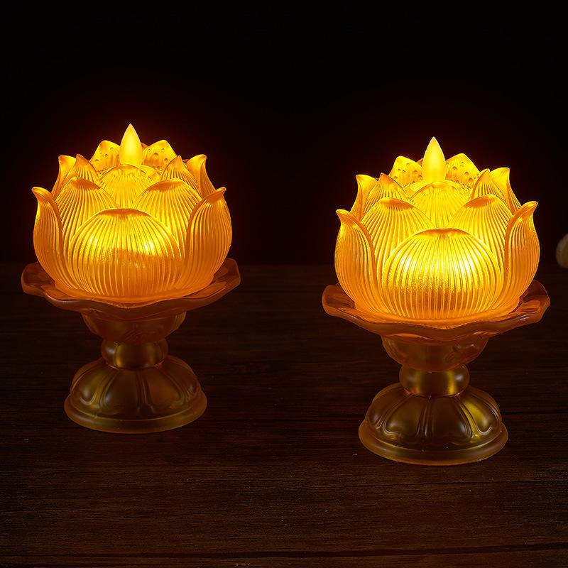Rechargeable Glass Lotus Electronic Buddha Lamp LED Simulation Temple Smokeless Home Buddha Bodhisattva Long-lasting Lamp