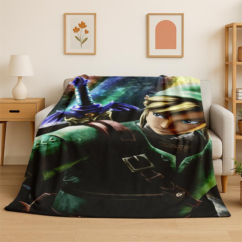 Classic Game Z-Zelda Cartoon Link Flannel Blanket Soft Warm Throw Blanket for Bedroom Living Room Bed Travel Camping Picnic