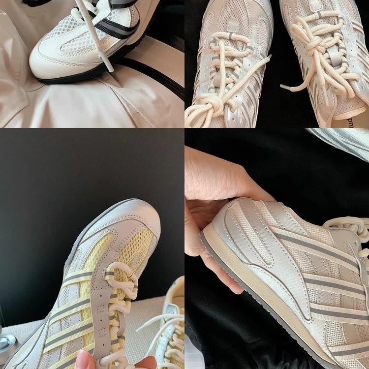 Mesh Striped Lace-up German Training Shoes Women's 2025 Summer New Fashionable Versatile Feet Small Breathable Casual White Shoes