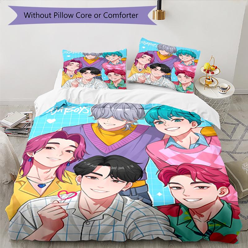 3pcs KPop Demon Hunters SAJA BOYS3 Design Cover Set - HD Printed Bedding with 1 Cover and 2 Pillowcases - Perfect for Home and Dorm Decor