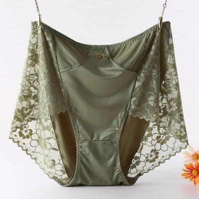 Lace High Waisted Underwear for Women Lingerie Sexy with Added Weight Enlarged Modal Satin Panties