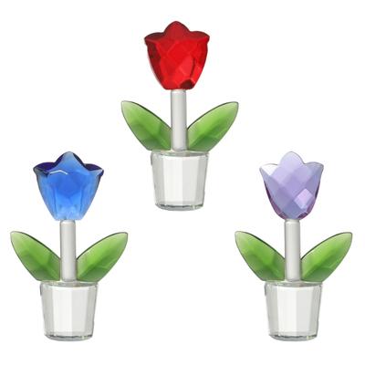 Miniature Crystal Glass Tulips Flower Figurine Ornament for Wedding and Anniversary Gift Home Office Desktop Decors
