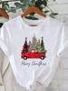 (Asian Size) Short Sleeve T-shirts  Print merry Christmas o-neck festival lovely Women's Top new year T Clothing Fashion holiday Graphic Tee