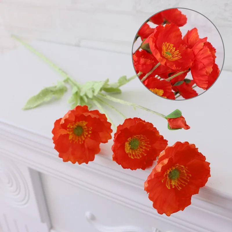 Artificial Poppy Flowers Bouquet Silk Fake Flowers For Home Decor Garden Marriage Room Wedding Decoration DIY Vase Accessories