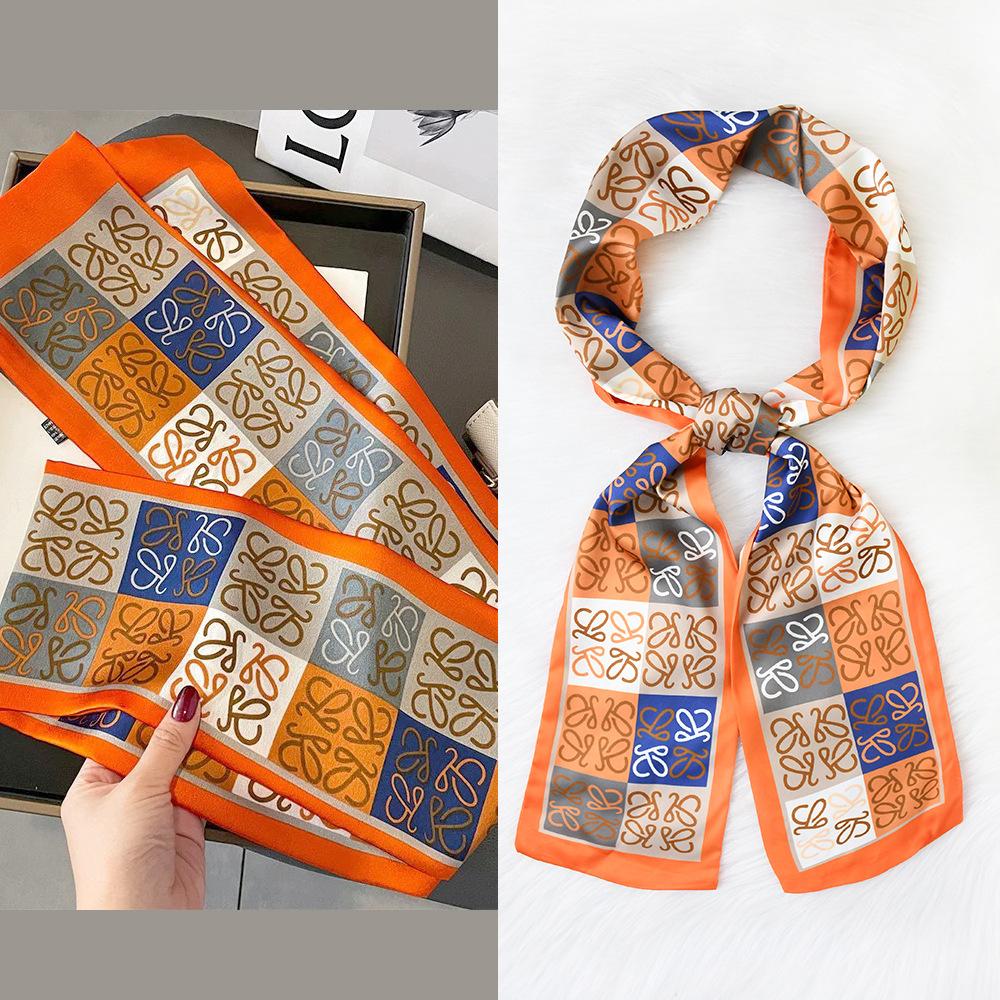 Ladies' Fashion Versatile Striped Carriage Irregular Satin Long Scarf Silk Scarf Premium Double Layer Narrow Long Scarf