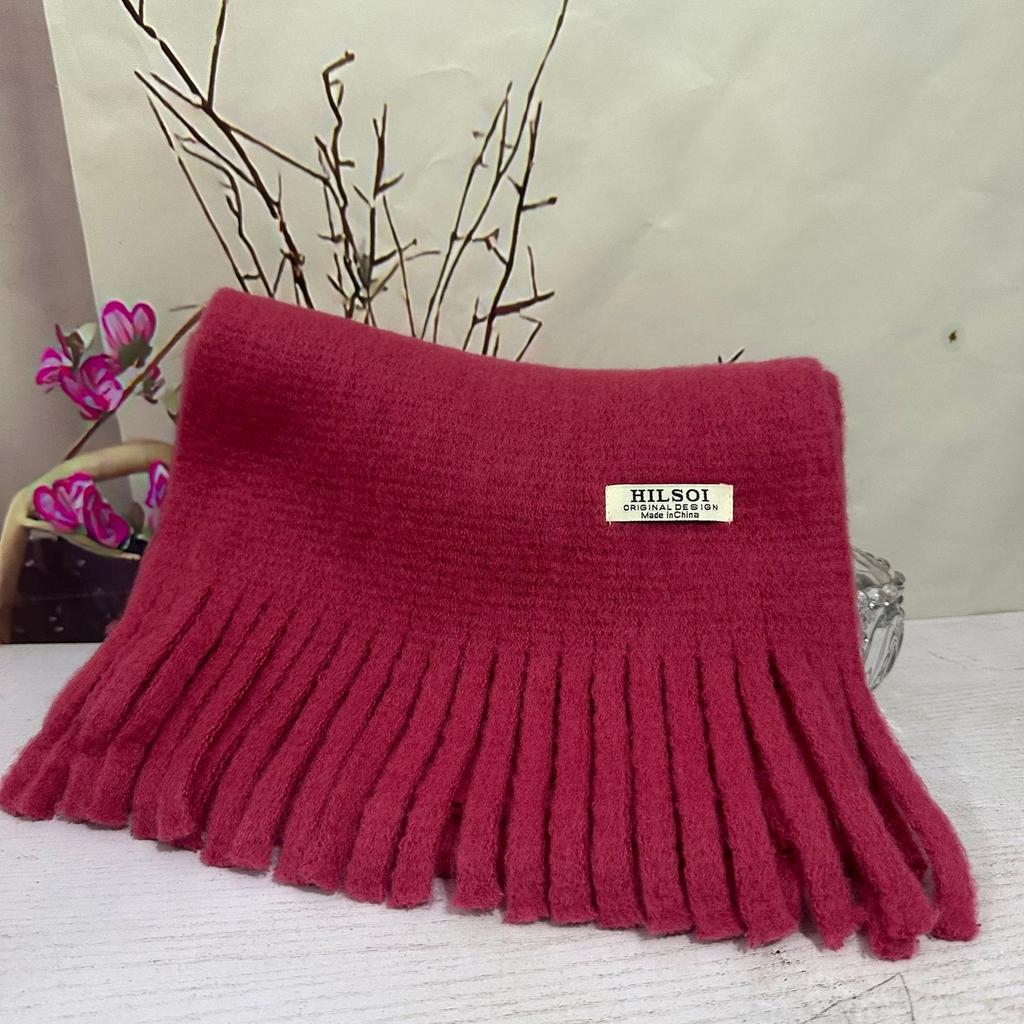 Solid Color Tassel Soft Waxy Plush Scarf for Women Autumn and Winter Plus Velvet Thickened Versatile Couple Student Warm Scarf