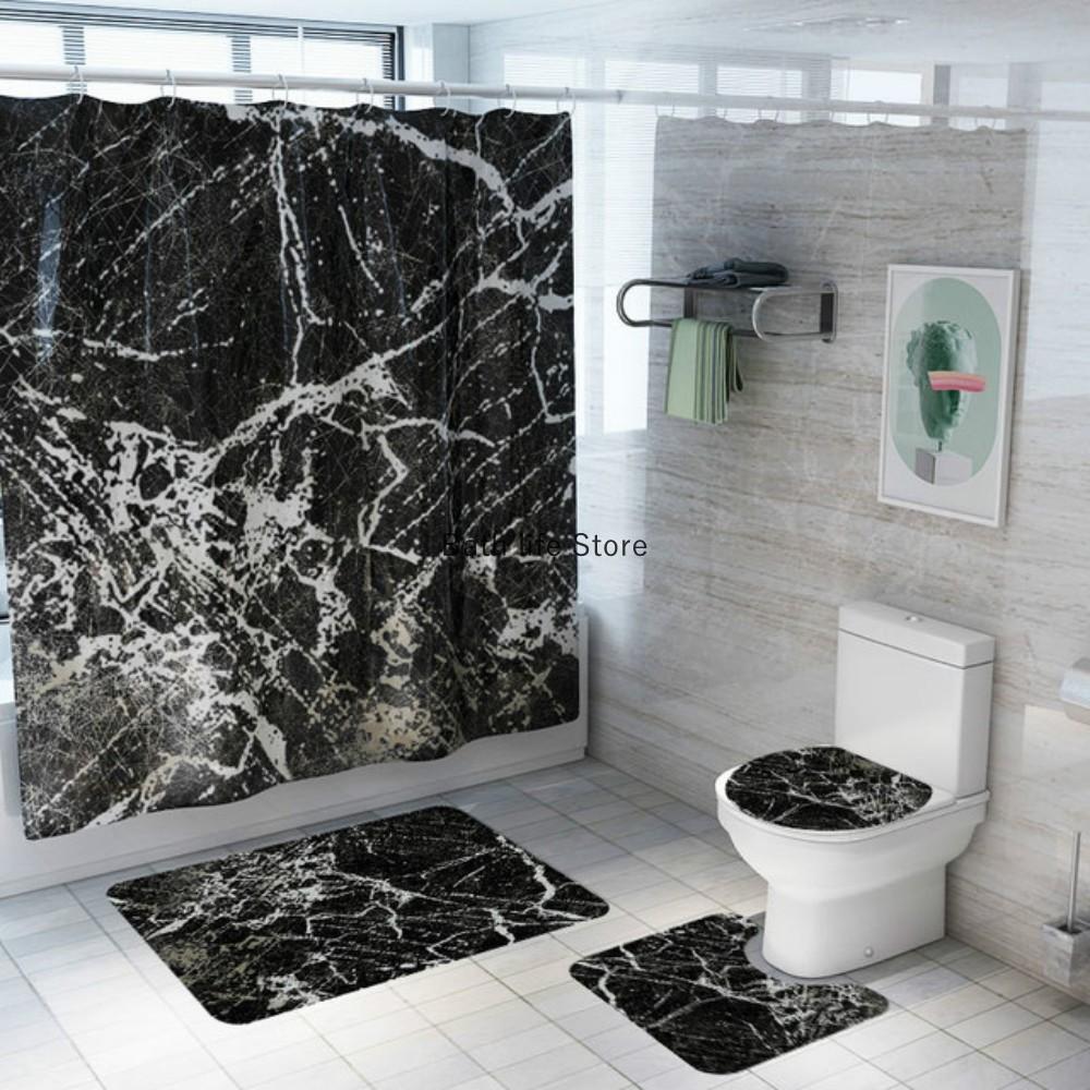 

Marble Shower Curtain Sets Modern White Gold Bath Curtains 3D Luxury Toilet Cover Polyester Fabric Bathroom Accessories Sets W60H190(CM)-1 Pcs