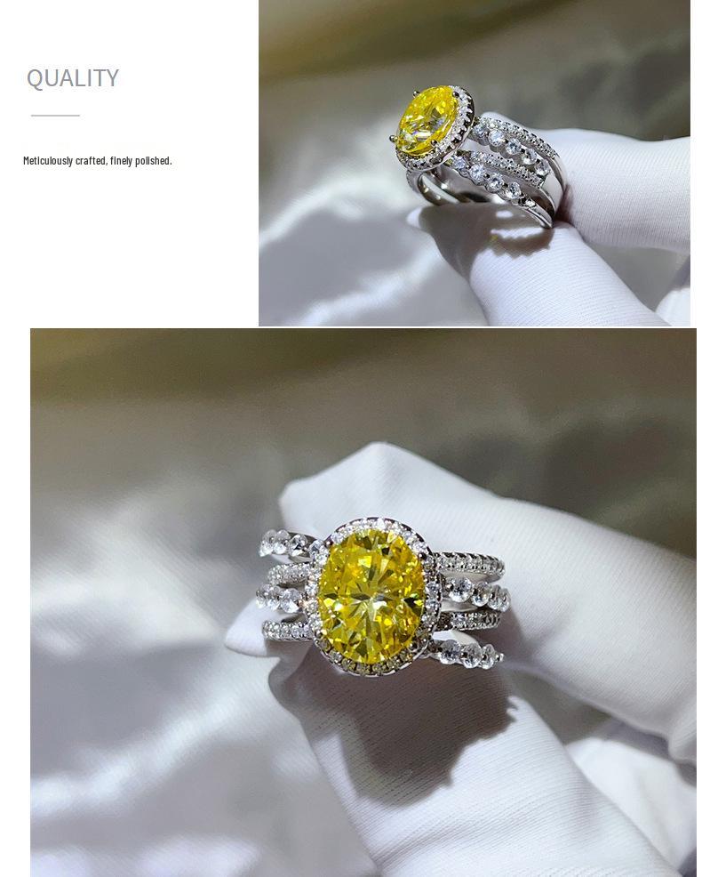 Yellow Moissanite 3 Carat Ring: European American Fashion, Cross-border Hot Selling, Colored Gem Over-Diamond Design.