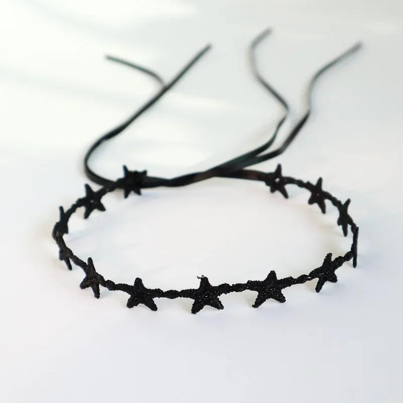 

Retro Temperament Long Lace-up Black Lace Star Necklace for Women Personality Bowknot Collarbone Chain Y2K Jewelry Accessories