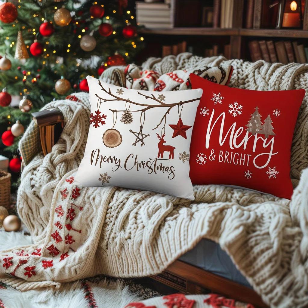 Classic Christmas Festive Elements Versatile Pillow Cover Tree Snow Pattern For Home Party Daily Use