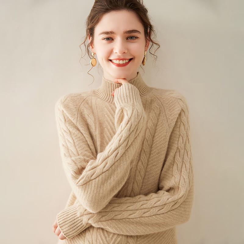 Fanzhen Damski Gruby Sweter z Mieszanki Kaszmiru z Półwysokim Dekoltem