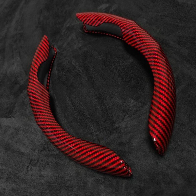 2 Pcs Laser Carbon Fiber Car Steering Wheel Cover 38cm Non-slip Card Cover Auto Steering Wheel Handle Booster Protective Cover
