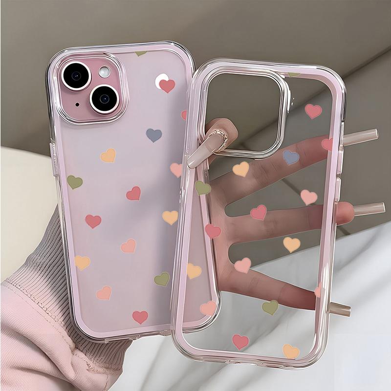 Cute Colorful Love Pattern TPU Transparent Phone Case For iPhone 17 Pro Max 11 12 13 14 15 16 Pro Plus Shockproof Soft Cover