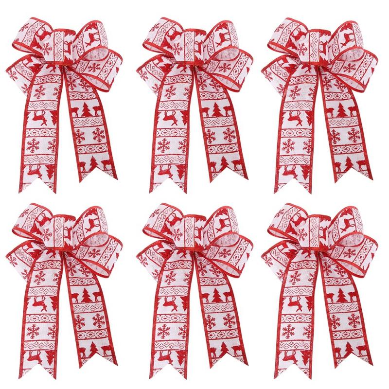 6 Pieces Christmas Bows Holiday Christmas Wreaths Bows Xmas Tree Decoration Bowties DIY Gift Wrapping for Home Party Decor