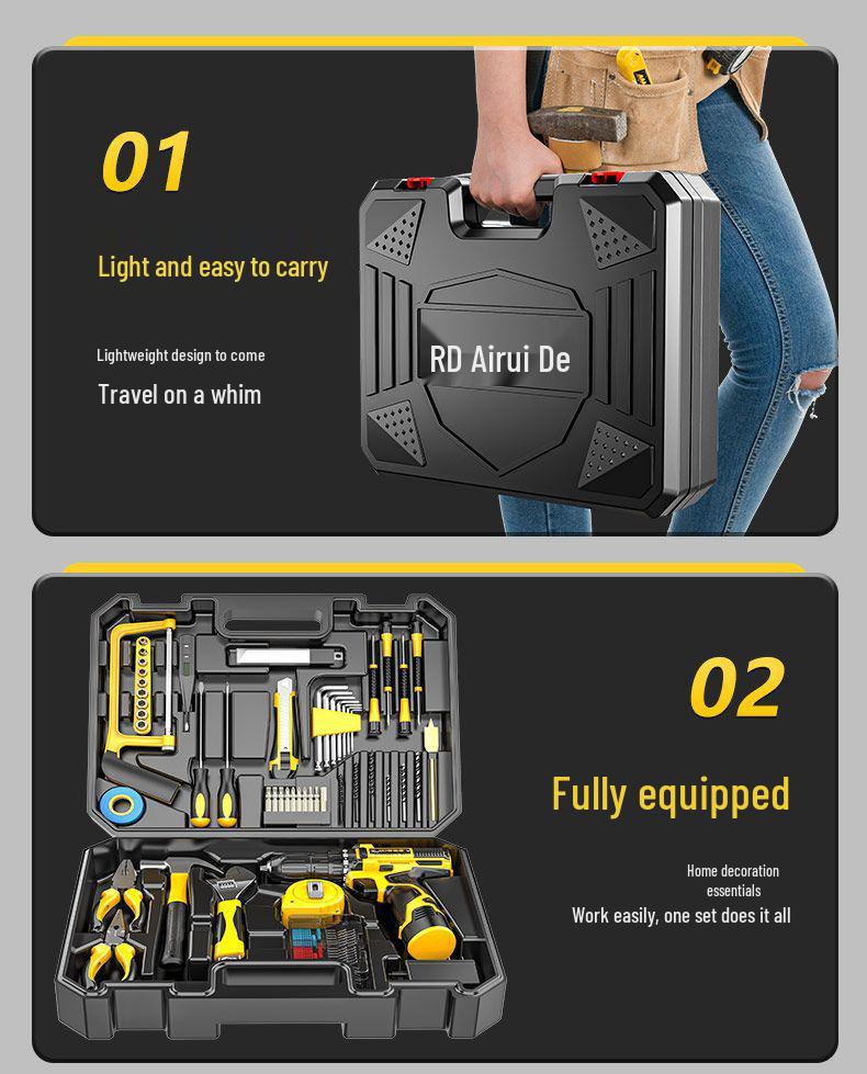 Aierde Multifunctional Household Tool Set with Electric Drill for Woodworking and Repairs