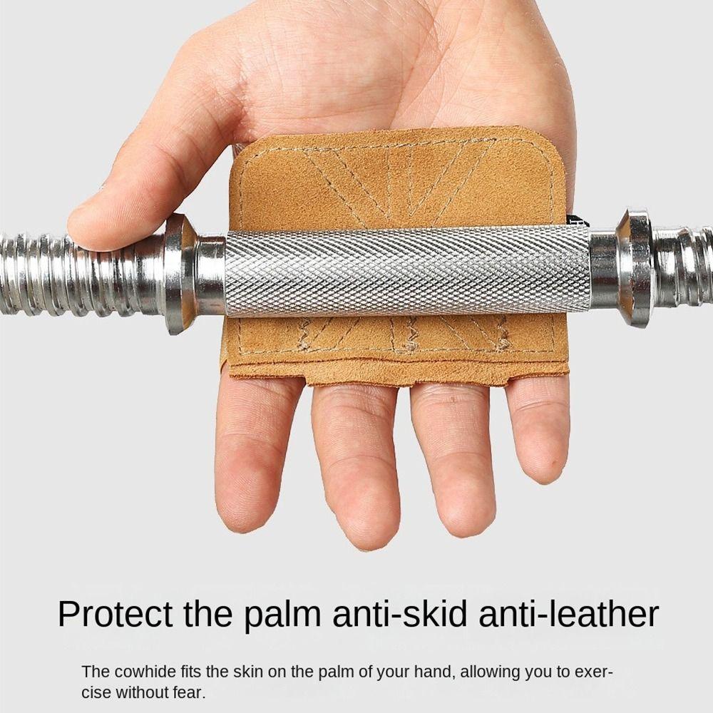 1Pair Leather Gym Gloves Grips Anti-Skid Weightlifting Hand Protect Pad Workout