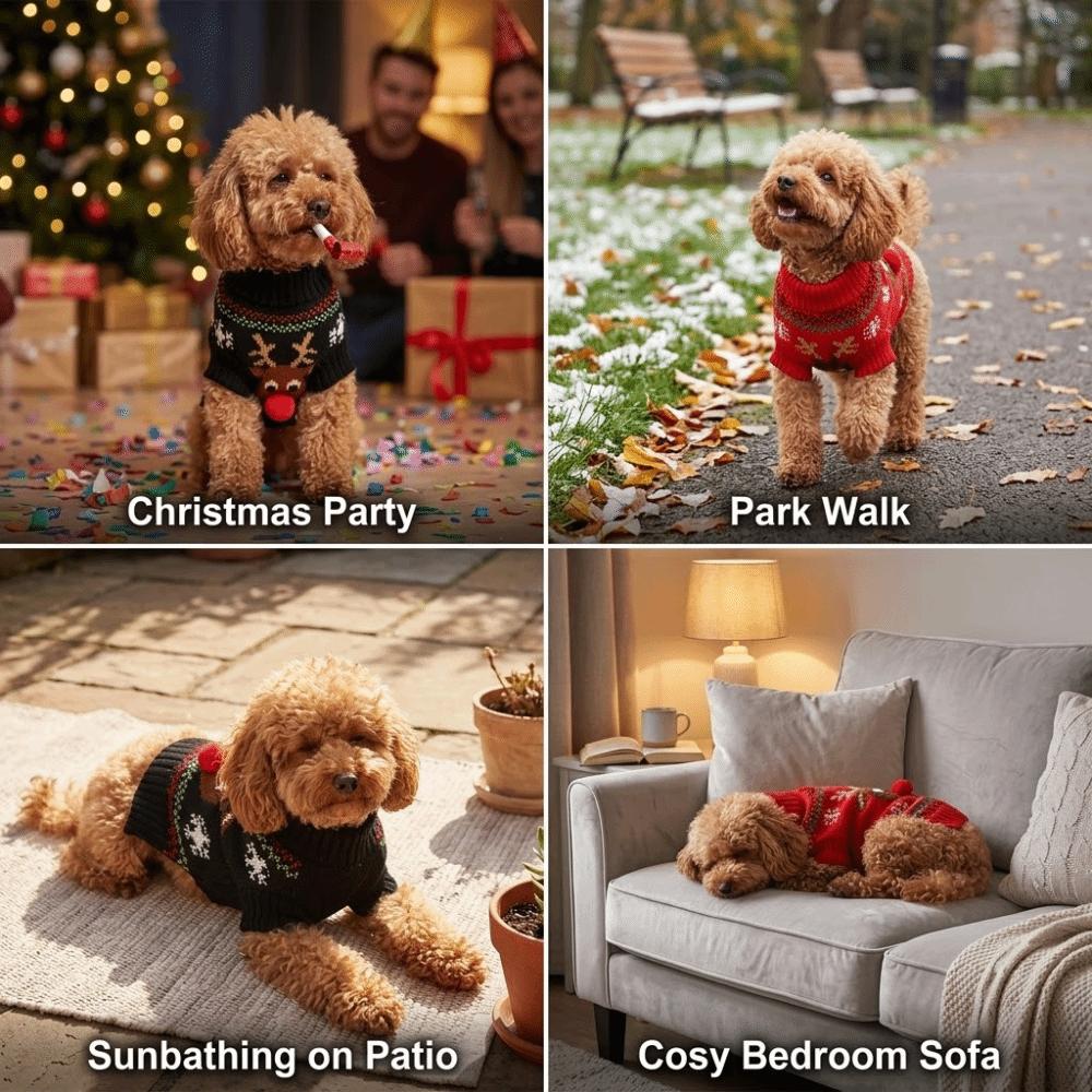 Soft Reindeer Dog Sweater Stretchy Cat Winter Apparel Festive Dog Holiday Costume  Outdoor Walking