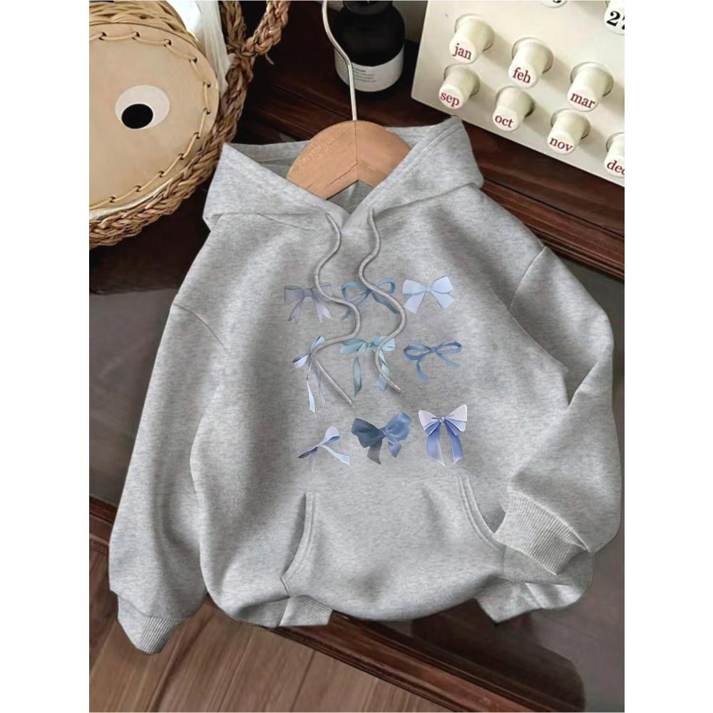 Damen Vielseitiger Hoodie mit Schleifenprint Weicher Lockerer Kapuzenpullover Sweatshirts Damen