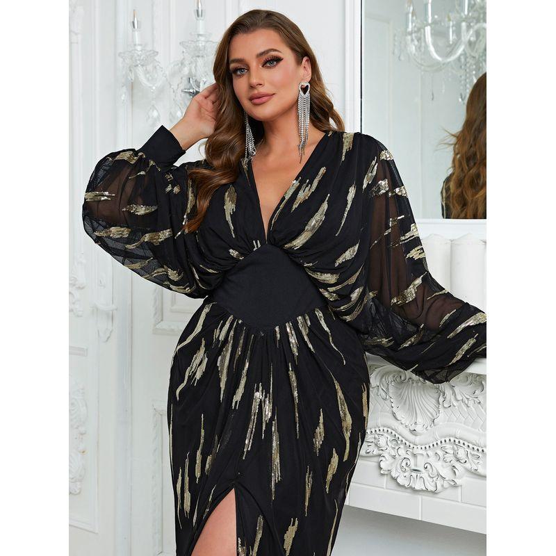 Plus Size Sequin Dress Evening Dress Party Plus Size Birthday Party Dress Black S