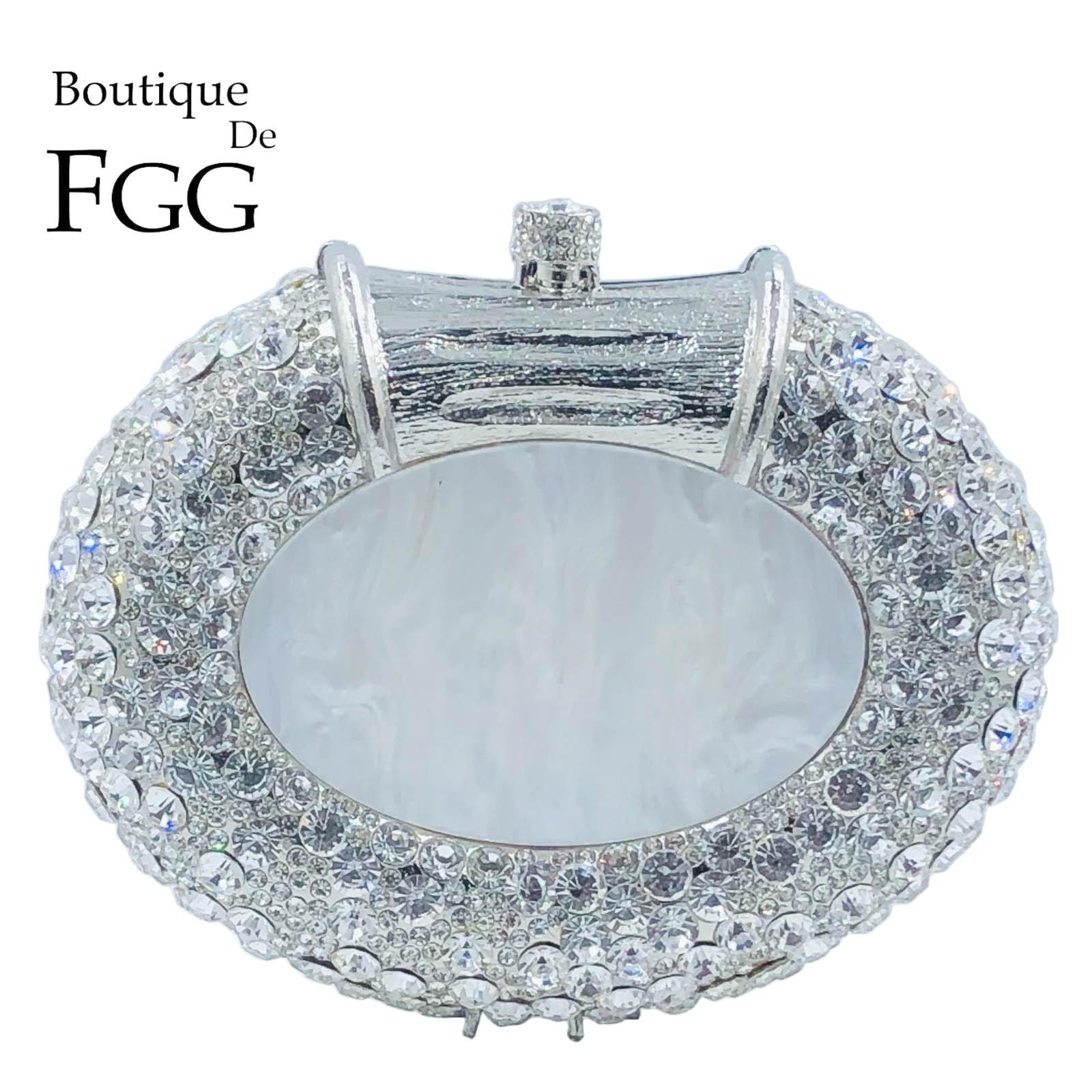 

Boutique De FGG Silver Crystal Clutch Purse for Women Formal Evening Bags Wedding Party Rhinestone Clutch Bag Bridal Handbag Mini Size