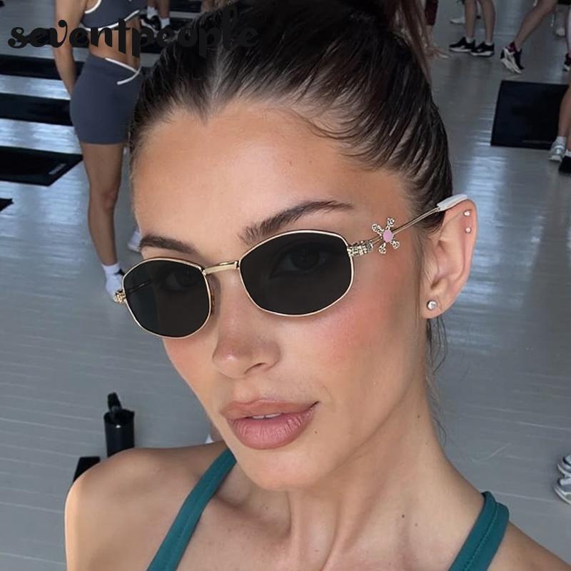 Small Frame Rhinestone Polygon Sunglasses Women  Luxury Brand Fashion Y2K Punk Metal Sun Glasses Retro Prescription Eyewear