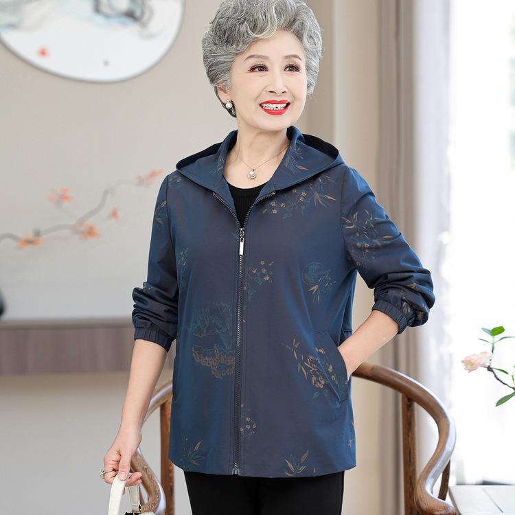 Cappotto Autunnale della Nonna Lento per Donne di Mezza Età e Anziane Vestiti Vecchia Signora Primavera e Autunno Mamma Giacca a Vento con Cerniera e Cappuccio