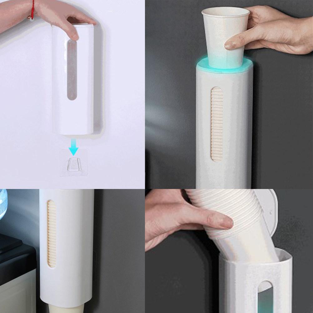 White Automatic Paper Cup Rack Food Grade Material Punch-Free Storage Rack with Dustproof Cap Easy Refill for Water Dispenser