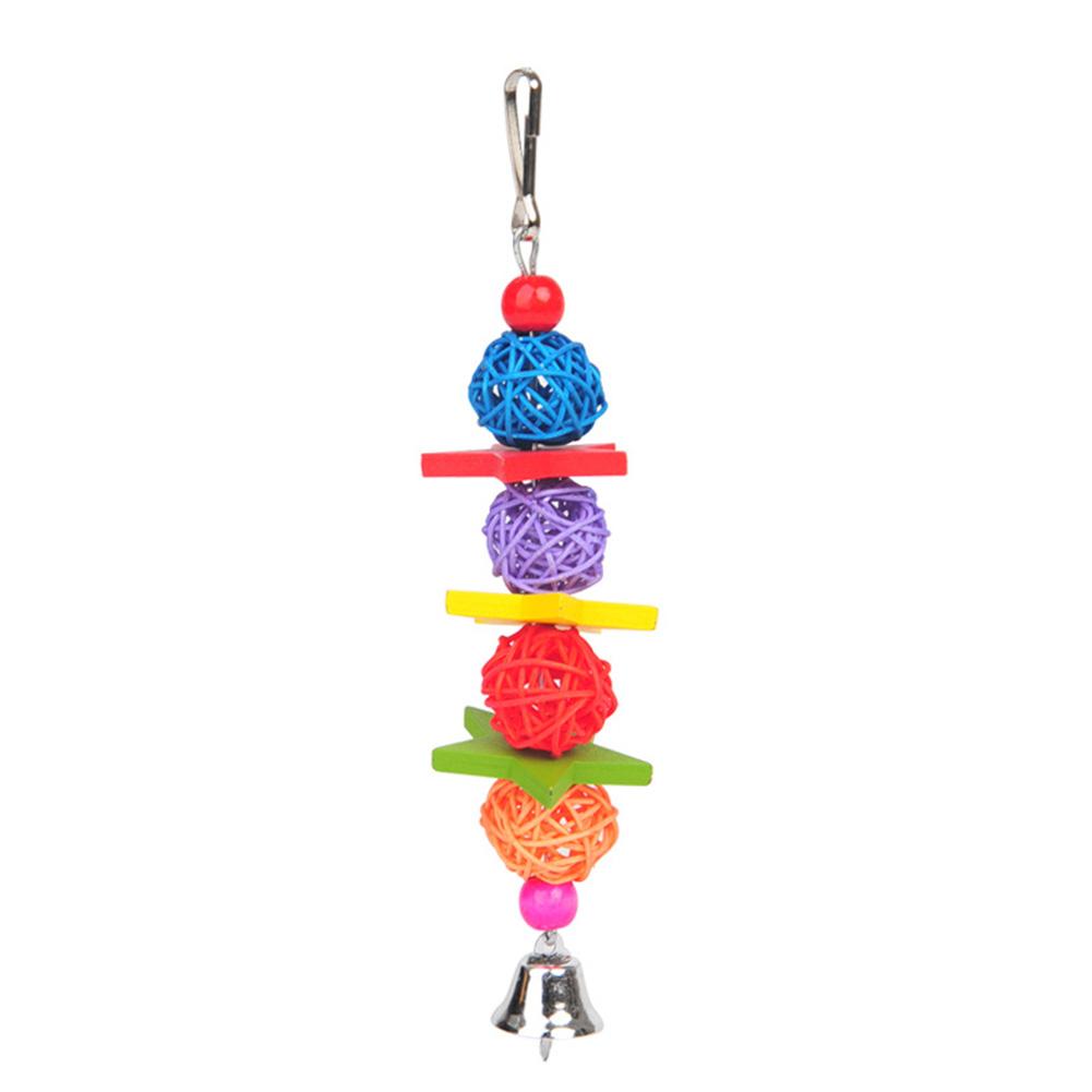 Parrot Wooden Rattan Ball Hanging Chew Strands Toy Molar Teeth Cleaning Toy With Bell Bird Supplies