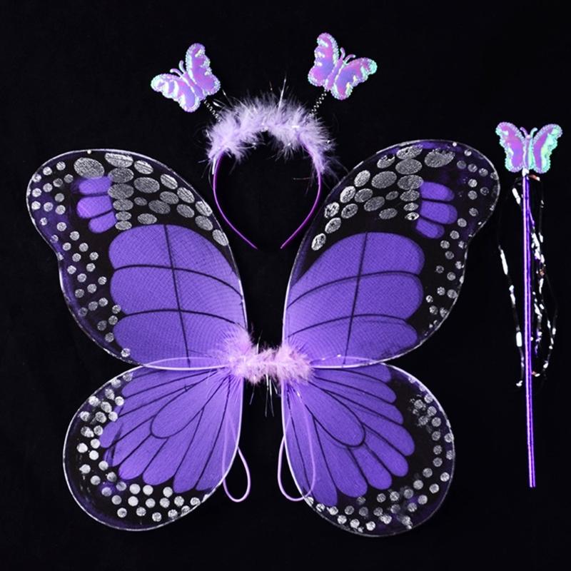 Cute Dreamlike Fairy Princess Angel Wand Butterfly-Wing Tutu Headband Birthday Party Halloween Cosplay-Costume Props