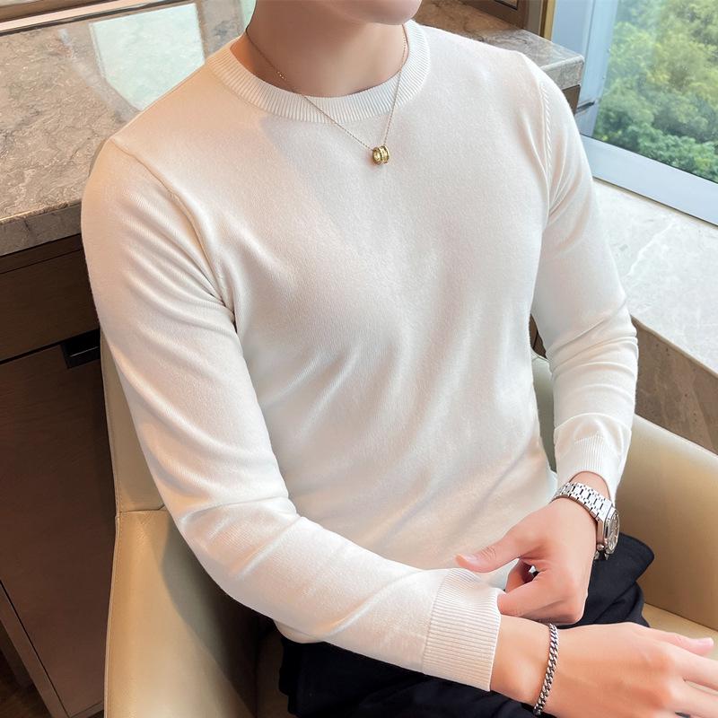 Men's Autumn-Winter V-Neck Slim Fit Woolen Sweater - Solid Color Long Sleeve Knitwear