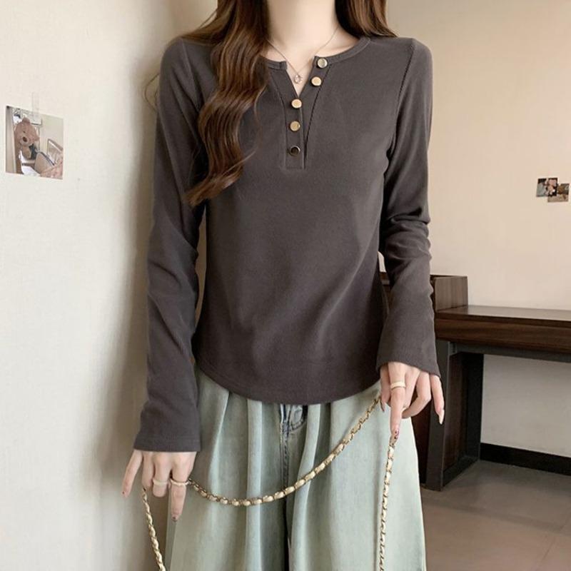 Plus Size Women's Fashion Casual Round Neck Long Sleeve T-Shirt for Stomach Concealment