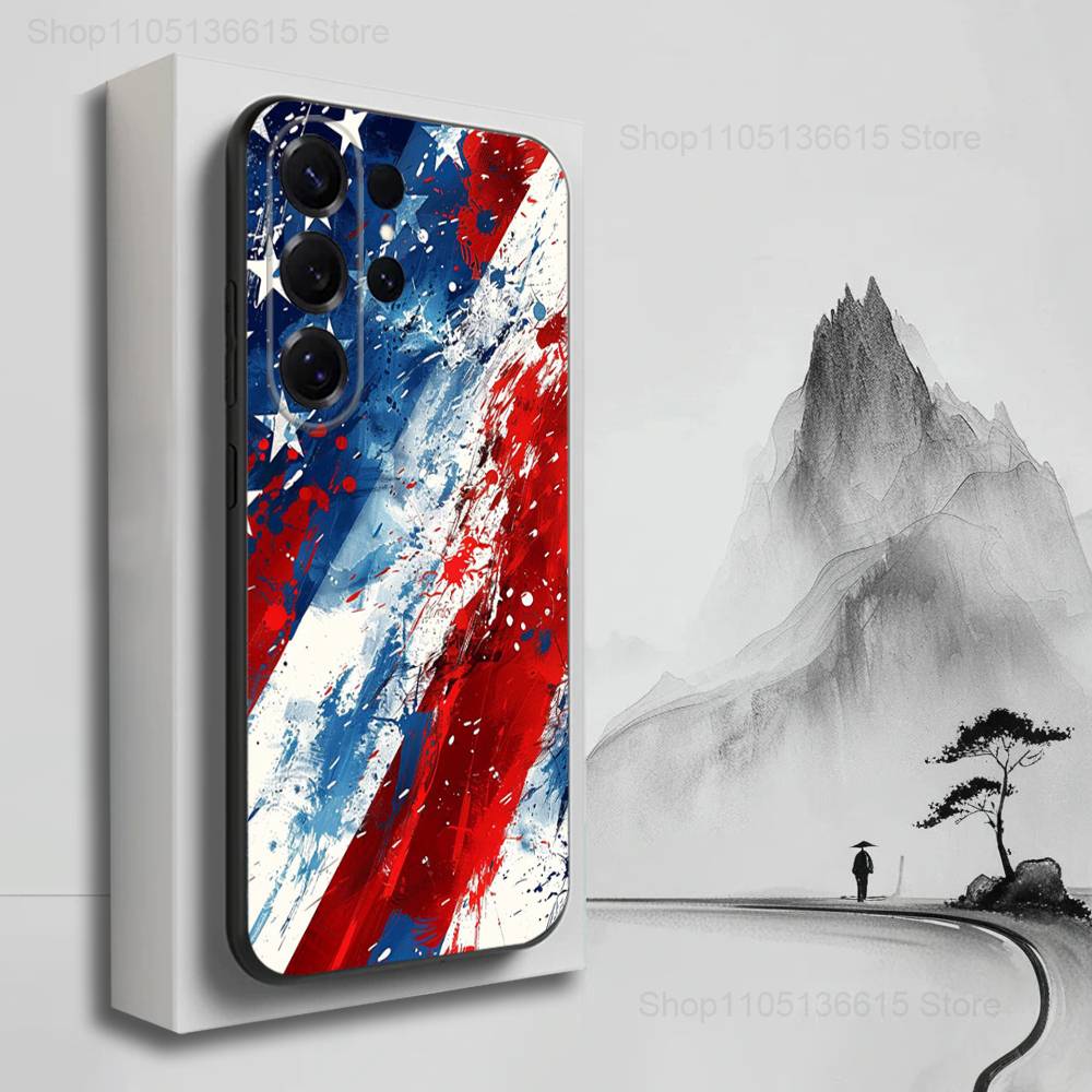 Cool Art Americans Flag Case For Samsung S10,Plus,S9,S22,S25,Ultra,S24,S21,S20,S23,FE,Lite,Soft Silicone Black