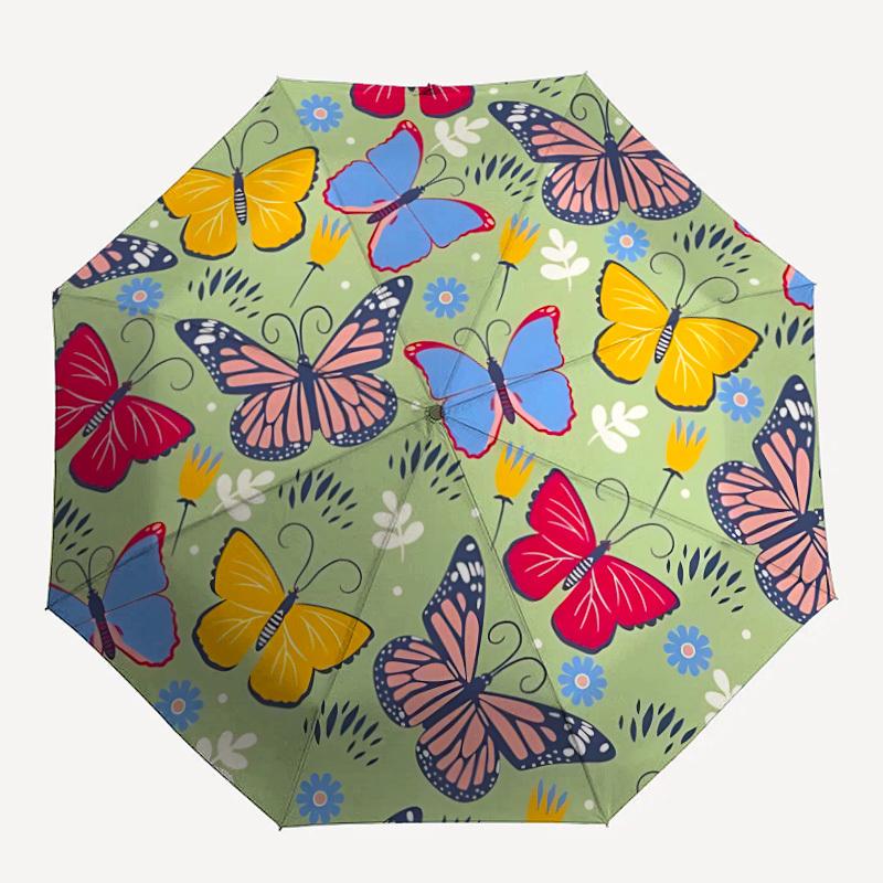 

1pc Butterfly Floral Pattern Automatic Open/Close Umbrella with Windproof, 8-Rib Sturdy Canopy, Durable Ribs, Ideal for Gifts yy251117059