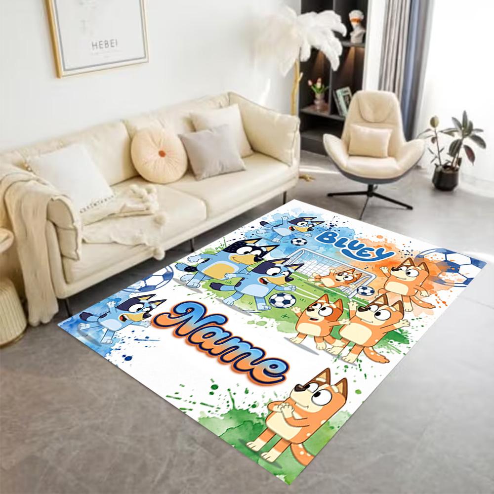 Bluey's Soccer Fun Customizable Name Area Rug Perfect for Dormitory Decorate room Entryway Playrooms Anti-slip Rug Office home decor Gift for Festival