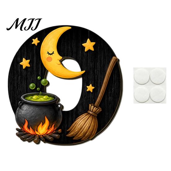 Holiday Home Accents Halloween HOME Letter Wall Hanging Ornament, Wooden Festive Decor with Ghost Skull Party Supplies Pumpkin Black Cat Bat Elements