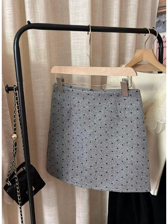 

Women s High-Waist Gray Heart Wool Half Skirt, A-line, Slimming, Autumn-Winter Style 5XL светло-серый