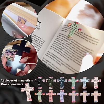 12 Pcs Magnetic Cross Bookmarks,Bookmark Gifts For Bible Study,Women Bible Verse Book Marks, Readers,Teachers,Students Religious Page Clips,Page