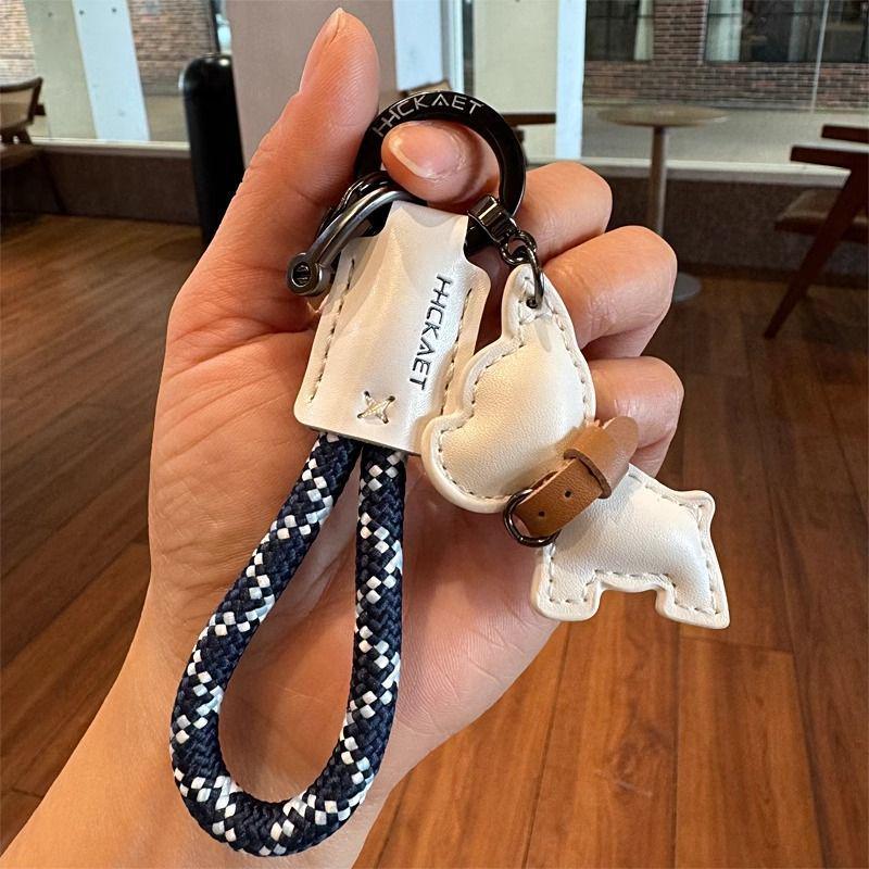 Handmade Leather French Bulldog Keychain - Cute Puppy Pendant, Couple Gift, Luxury Bag Accessory