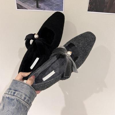 Französische Schuhe mit dickem Absatz, grau, Einzeln, mit Rock, Abendschuhe, Damenschuhe, Herbst und Winter 2024, Plüsch, Mary Janes, flauschige Schuhe