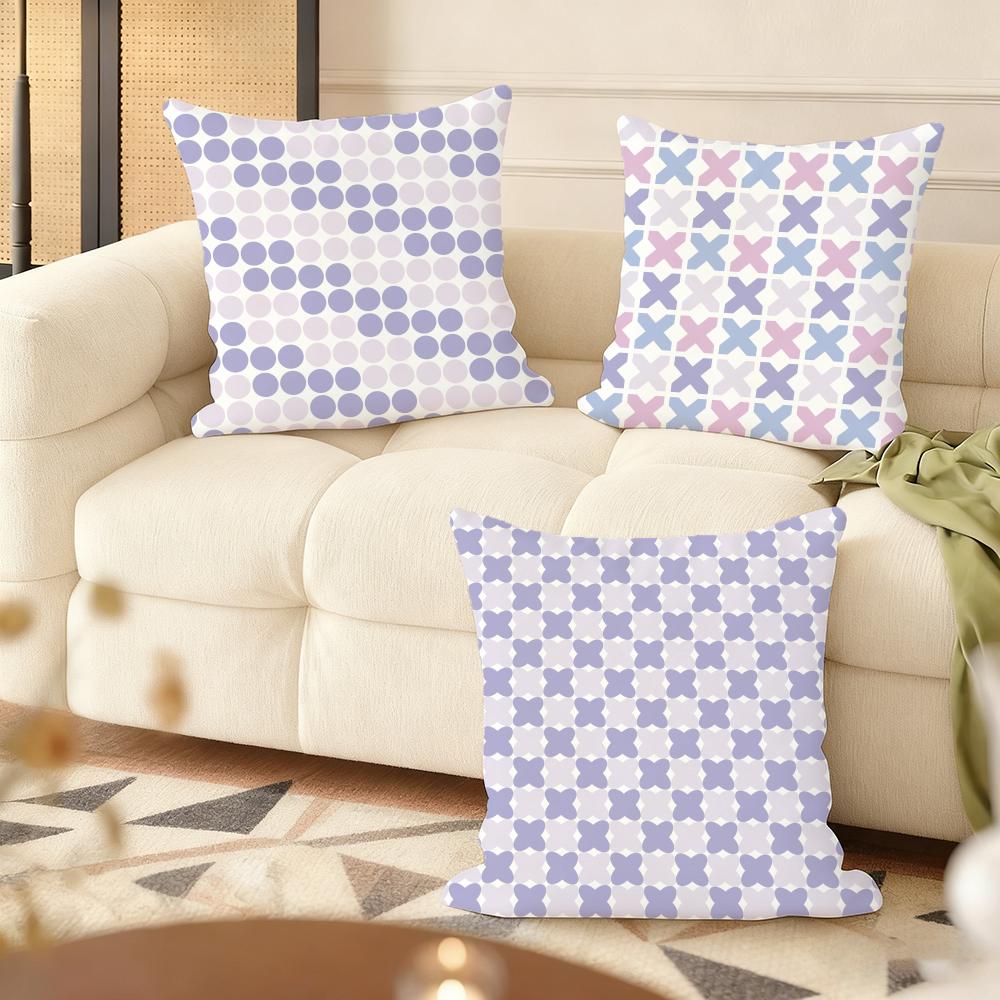 Simple Purple Plaid Cushion Cover Soft Plush Throw Pillow Cover DoubleSided Printed Cushion Case Sofa Home Decor