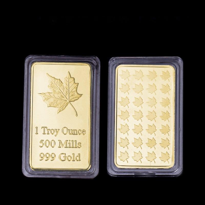 Commemorative coin square, gold-plated, silver plated block, American coin, commemorative, irregular foreign currency, maple leaf craft 5*3 40g золотой