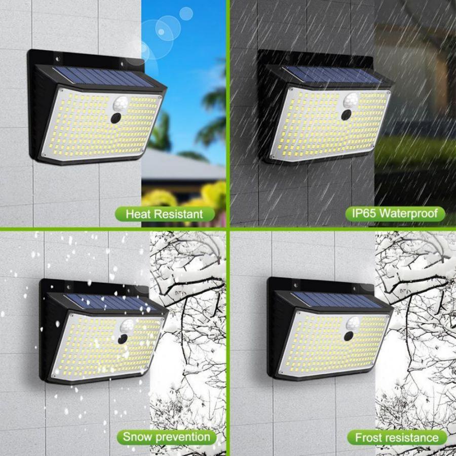 Solar Outdoor Motion Sensor Wall Light 158/208 LED Waterproof 3 Modes Security Lamp Solar Powered Light for Garden Garage Fence